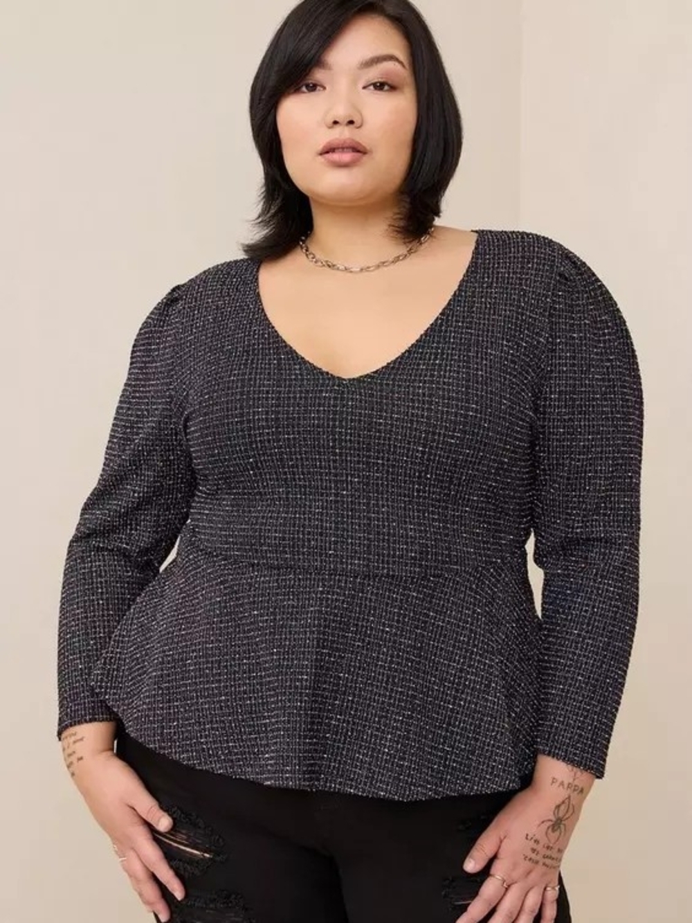 torrid Women's 2 Plus Size Rainbow Boucle V-Neck Peplum Top